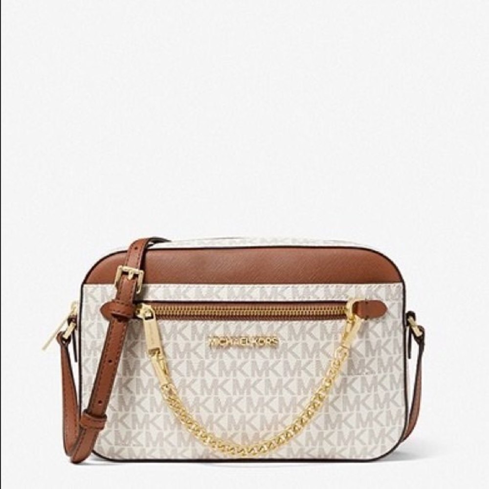 Michael Kors Jet Set Large Logo Crossbody Bag Cream / Brown